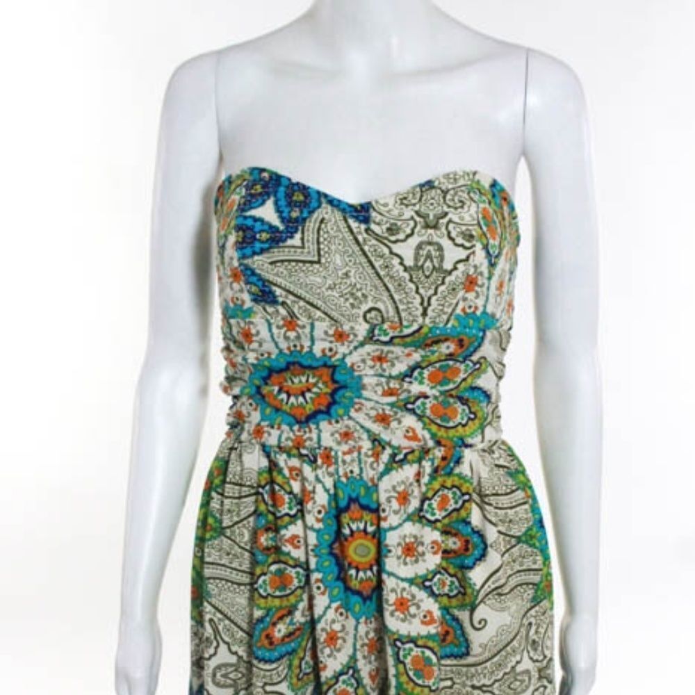 MM Couture Graphic Print Strapless Dress Sz M